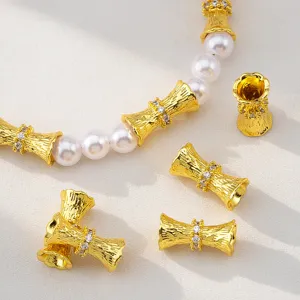 Gold-plated waist barrel spacer beads with vertical stripes for DIY jewelry making