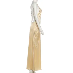 Solid color sexy slim backless slip dress for women summer fashion elegant style.