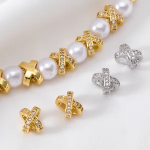 18K Vergoldete Kupfer Kreuzform Zwischenperlen Mit Strass-Einlage Für DIY-Schmuckherstellung Halsketten Armbänder Zubehör