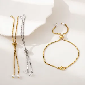 Verstelbare 304 roestvrijstalen boxketting met schuifkralen en parels voor DIY sieraden