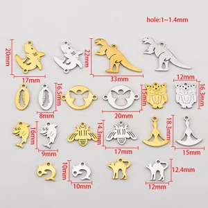 Variety of 304 stainless steel animal charms with dimensions for DIY jewelry crafts
