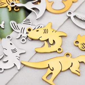 Cute 304 stainless steel shark and dinosaur pendants for DIY jewelry making craft