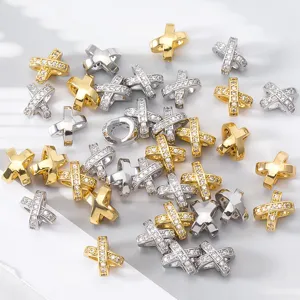 18K vergoldete Kupfer-Abstandshalter in X-Form mit Zirkonia für DIY-Schmuckherstellung