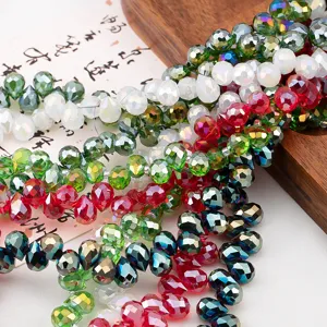 Colorful faceted glass beads with AB iridescent coating for DIY jewelry making accessories.