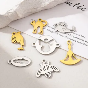 Assorted 304 stainless steel animal charms in gold and silver for DIY jewelry making