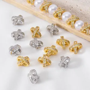 Premium 18K vergoldete Zirkonia X-förmige Zwischenperlen für DIY-Schmuckherstellung