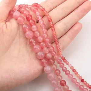 Natural strawberry quartz pink round beads in multiple sizes for DIY jewelry crafts