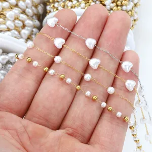 Αλυσίδες κοσμημάτων DIY από ανοξείδωτο χάλυβα με ψεύτικα μαργαριτάρια και καρδιές