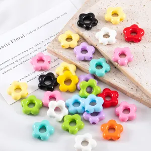 Cuentas de acrílico coloridas con forma de flor para creación de joyas de bricolaje