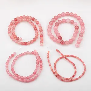 Pink strawberry quartz round loose beads in four sizes for DIY jewelry making accessories