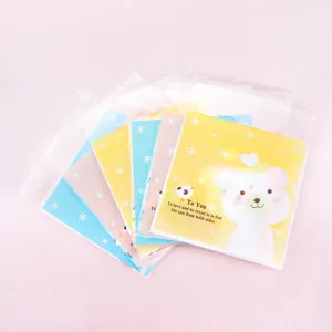 50pcs cute bear and bird pattern self-adhesive plastic bags for cookie and candy packaging