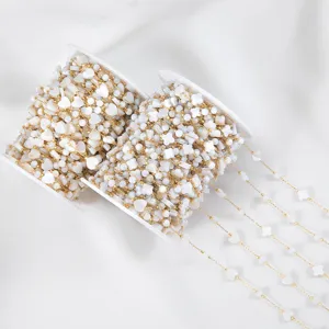 Catena in acciaio inossidabile 304 con cuori e fiori in conchiglia bianca per gioielli
