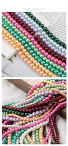 Close-up detail of colorful glossy glass faux pearl beads for DIY jewelry making crafts