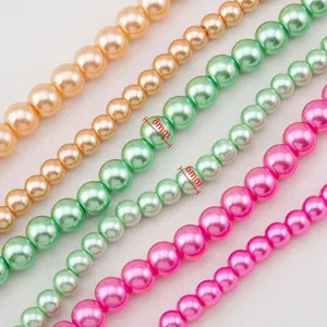 Colorful glass pearl beads in 6mm and 8mm sizes for DIY jewelry making