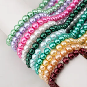High-gloss colorful glass faux pearl loose round beads for DIY jewelry necklace making