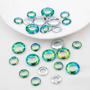 Shiny colorful faceted glass Angel Ring beads with large holes for DIY jewelry making material