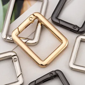 Square metal spring buckles in gold, silver and black for bag and DIY accessories.