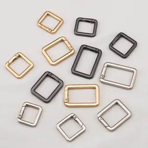 Square and rectangular metallic spring snap hooks in various sizes for bags and DIY crafts