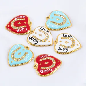 Stainless steel heart pendants with horseshoe rhinestone inlay for DIY jewelry crafts
