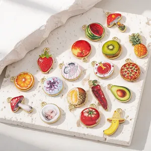 Breloques en alliage avec illustrations de fruits rétro pour la création de bijoux