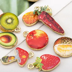 Breloques en alliage fruits mignons pour colliers DIY avec motifs fraise et kiwi