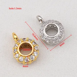 Copper 18K gold plated round beads with inlaid glass stones for DIY jewelry design
