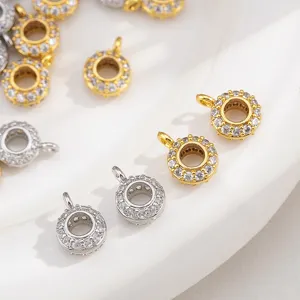18K gold plated copper spacer beads with paved glass stones for DIY jewelry making