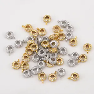 18K gold plated copper spacer charms with glass pavé for DIY jewelry making crafts
