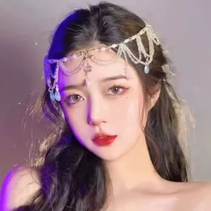 Elegant ethereal crystal water-drop bridal forehead chain headpiece for Hanfu wedding dress
