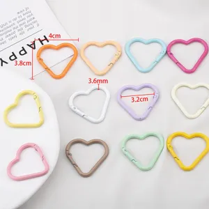 Multicolor heart-shaped alloy spring carabiner buckles for DIY keychain accessories