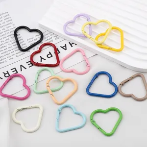 Colorful heart-shaped alloy spring buckles for DIY keychain and bag accessories