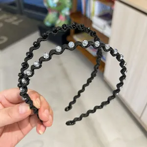Korean Style Wave Rhinestone Hairband Elegant Plastic Fabric Headband Shiny Crystal Headwear For Women Daily Casual Party