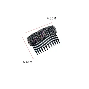 Close-up detail showing the dimensions of this sparkly crystal hair comb: 6.4cm x 4.3cm.