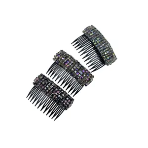Elegant set of three glittering crystal hair side combs for versatile daily hair styling