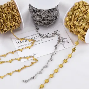 Stainless steel DIY jewelry chains with flower, wheat ear and pinwheel floral patterns