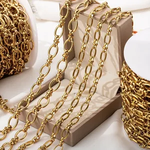 18K vergoldete Edelstahl Gliederkette für DIY Hip Hop Schmuckherstellung Bedarf.