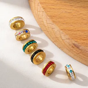 18K gold plated stainless steel large hole beads with colored rhinestones for DIY jewelry