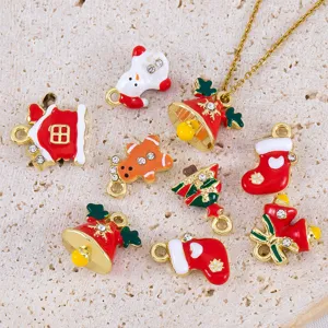 Alloy Christmas Series Charms Pendants DIY Jewelry Accessories Santa Claus Christmas Tree Gingerbread Man Enamel Rhinestone Hanging Decorations