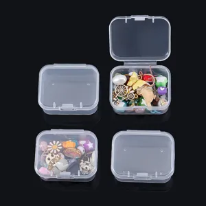 Mini Caja de Almacenamiento de Plástico PP Transparente Pequeño Compartimento Individual Cuadrado Organizador Estuche Con Tapa Para Joyas Tapones Para Oídos