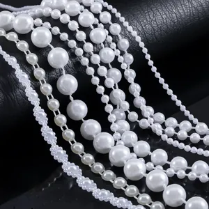Versatile white round plastic pearl chains and sunflower bead accessory for DIY jewelry crafts