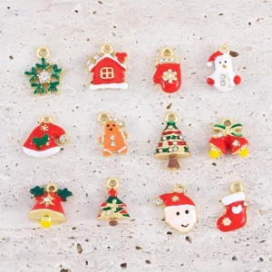 Set of 12 colorful Christmas alloy charms with enamel and rhinestones for DIY jewelry