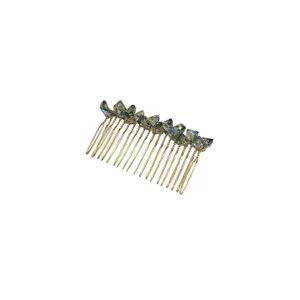 Elegant crystal hair comb with gold-toned metal teeth and iridescent beads
