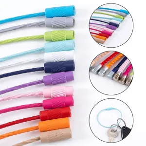 Durable candy-colored steel wire cable keychains with screw lock mechanism for DIY projects