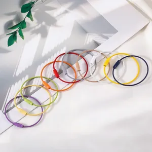Colorful candy-colored wire keychain rings with secure screw connectors in various hues.
