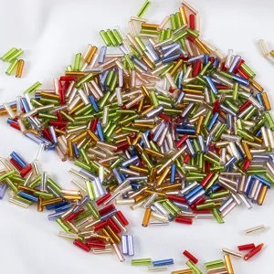 Colorful silver-lined glass bugle beads for DIY jewelry making and embroidery