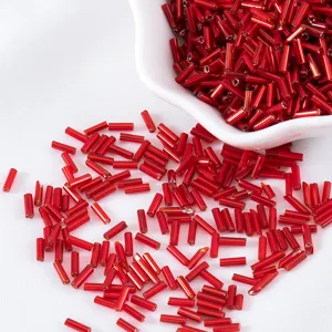 Red silver-lined glass bugle beads for DIY necklace and bracelet jewelry making