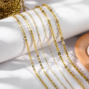 304 Stainless Steel Flat Oval Cross Chain 18K Gold Plated DIY Bracelet Necklace Jewelry Making Finding Extra Fine Chain