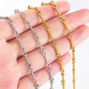 Textured stainless steel bamboo bar link chain in gold and silver for DIY jewelry making