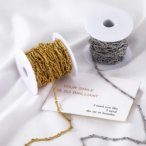 High-quality stainless steel bamboo link chain in gold and silver for DIY jewelry making.