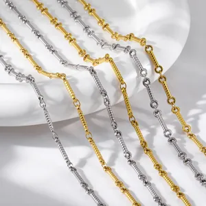 High-quality textured stainless steel bamboo link chains in gold and silver for DIY jewelry